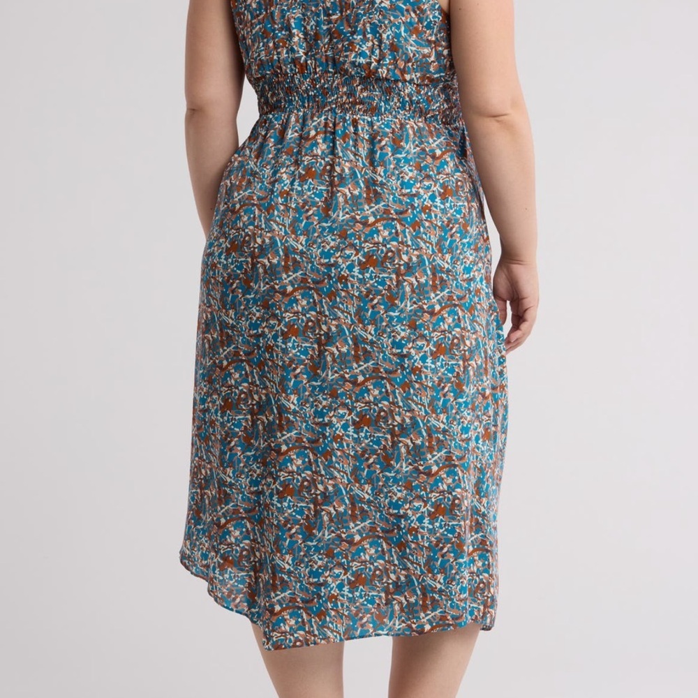 Joie Blue Rust Teal Floral Summer Spring Sleeveless Faux Wrap Dress Plus Sz 4X - Picture 2 of 15